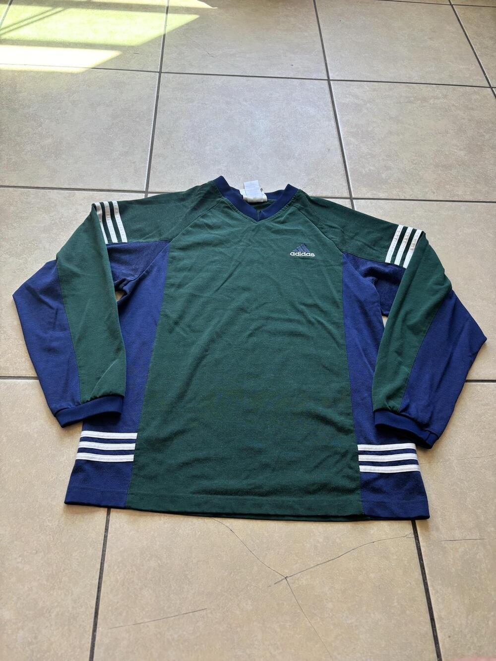 Vintage 90s Adidas Green Blue Colorblock Long Sleeve Jersey XL
